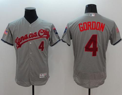Royals #4 Alex Gordon Grey Fashion Stars & Stripes Flexbase Authentic Stitched MLB Jersey - Click Image to Close